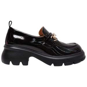 Classic Black Patent Leather Slip-On Ladies Platform Loafers with Padded Heel Lining - Product Image 1