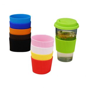 Manchon de tasse à café en silicone résistant à la chaleur, antidérapant, réutilisable, couleurs assorties, protection pour bouteille en verre et tasse, directement de l'usine - Product Image 5