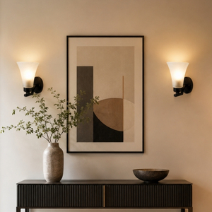 High End Price Velune Matte Black Wall Sconce Flared Frosted Glass Bedroom Bedside Lamp - Product Image 4