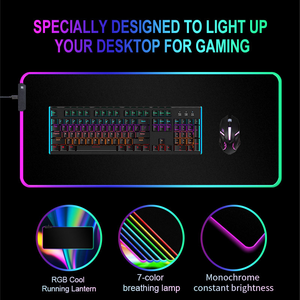 Flashstrike <span class=keywords><strong>RGB</strong></span> đầy màu sắc ánh sáng-up chuột Pad 7 màu sắc rắn 3 chế độ ánh sáng không thấm nước tự nhiên cao su chống trượt chơi game 800x300mm - Product Image 4
