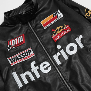 جاكيت سباق عالي الجودة عصري بشعار مخصص جاكيت دراجات نارية من الجلد المطرز الثقيل للرجال - Product Image 4