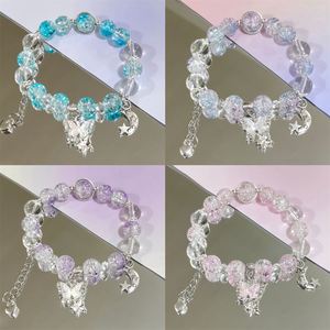 Pulsera de Cuentas de Cristal Roto INS Fantasy Popcorn con Dije de Mariposa y Luna, Color Degradado, para Niñas y Mujeres, Pulseras de la Amistad, Joyería - Product Image 2