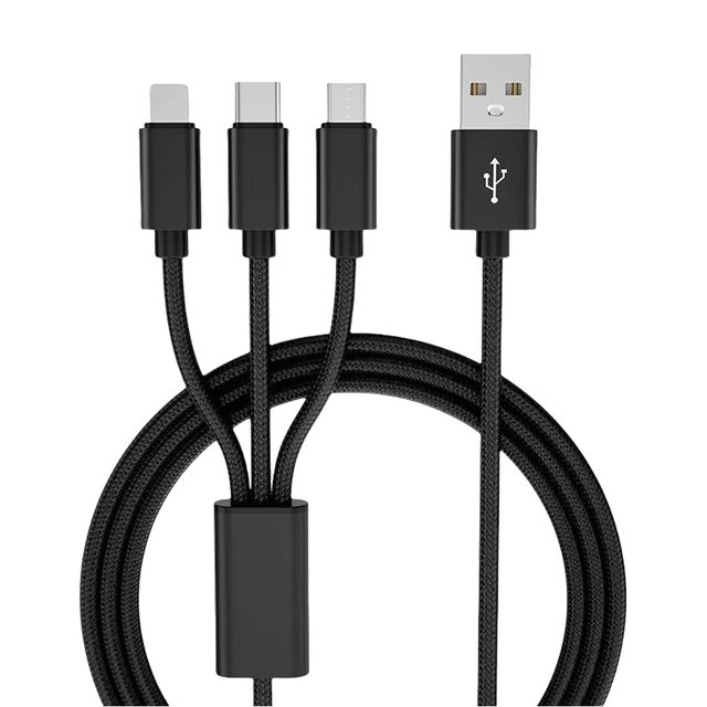 3-in-1 Multi-Function Fast Charging Cable (1m/2m/3m) Nylon Braided & Copper Wire for IPhone, Android, Samsung