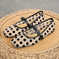 Chaussures Mary Jane en maille ajourée à pois floqués avec bride à boucle réglable, légères et souples, plates, minimalistes, pour femme, idéales pour l'été et le quotidien, en stock