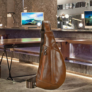 Bolso Bandolera Cruzado Simple de Alta Calidad para Hombre, Personalizado, de Cuero Genuino, con Cierre de Cremallera, Impermeable y Moderno - Product Image 3