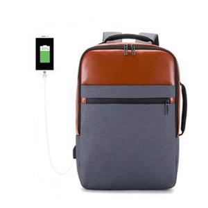 Sac à dos pour ordinateur portable homme avec port de chargement USB pour voyage et usage extérieur, garniture en cuir gris cuivre, imperméable, respirant et résistant à l'usure - Product Image 1