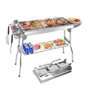 Barbecues et Grills BBQ en Acier Inoxydable de Haute Qualité, Noir, pour Extérieur et Jardin, avec Chariot en Acier Pratique pour les Fêtes - Product Image 1