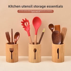 Afvoerbare eetstokjeshouder, bamboe opbergvat voor aanrechtblad, restaurant bestekorganizer voor mes, vork, lepel - Product Image 3