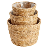 Ensemble de 3 pots à plantes en jonc de mer naturel tressé à la main, paniers à plantes tissés avec doublure, couvre-pots décoratifs pour la maison et le jardin