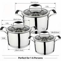 Ensemble de casseroles en acier inoxydable écologiques avec couvercles en verre, compatibles avec les cuisinières à induction et à gaz, antiadhésives, lavables au lave-vaisselle et résistantes au four