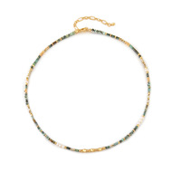 Collier ras du cou tendance en laiton plaqué or 18 carats avec perles, turquoise africaine et motif géométrique, logo personnalisable, pour femme, idéal pour les soirées