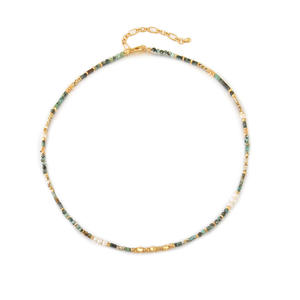 قلادة عصرية مطلية بالذهب عيار 18 من النحاس الأصفر مطرزة بالخرز مع الفيروز الافارقة والتصميم الهندسي قلادة نسائية للحفلات بشعار قابل للتخصيص - Product Image 3