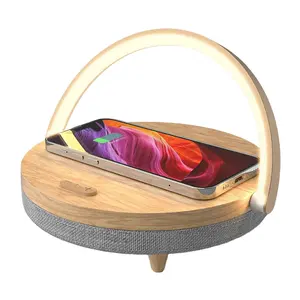 Multifunzione Caricatore Wireless altoparlante Bluetooth per telefono in legno lampada da tavolo ad alta potenza luce di ricarica altoparlante Bluetooth