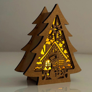 2025 Kerst Feestelijke Sfeer 3d Boom Lantaarn Houten Kandelaar Bureaublad Verlichting Voor Huisdecoratie Ornamenten - Product Image 2