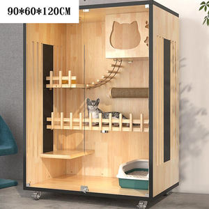 Zarif kapalı Pet mobilya çok katlı lüks ahşap kedi kafesi ev geniş odalar ile - Product Image 1