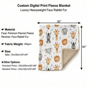 Couverture bébé tout-petit en fausse fourrure de lapin de luxe, 500 g/m², en flanelle polaire, 30x40 pouces, coupe-vent, pour poussette, siège auto et extérieur - Vente en gros - Product Image 2