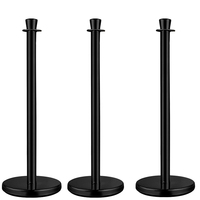 Poteau de guidage en acier inoxydable noir avec corde en velours pour barrière de file d'attente, idéal pour hôtels, banques et événements (contrôle de foule)