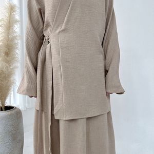 Completo Casual con Gonna Abaya a Tinta Unita e Pizzo Stile Dubai Medio <span class=keywords><strong>Oriente</strong></span> Autunnale con Funzione Antistatica - Product Image 5