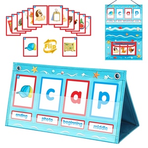 Jeu de lecture et d'orthographe CVC Word Phonics, mots visuels, planche pliable bleue pour les enfants de 3 à 6 ans - Product Image 1