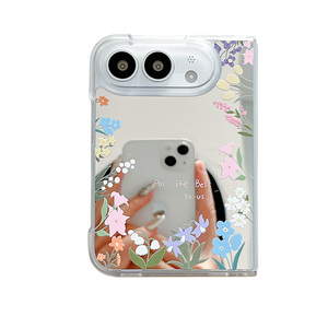 Coque de téléphone à clapet florale en gros pour <span class=keywords><strong>iPhone</strong></span> Ultra avec chaîne perlée, motif floral esthétique, miroir et protection transparente - Product Image 2