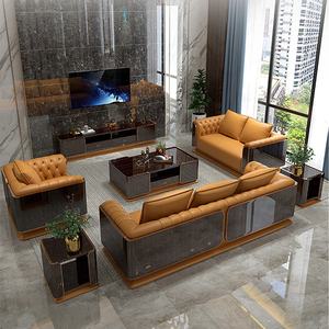 أريكة تشيسترفيلد فاخرة على الطراز الأمريكي من الجلد الطبيعي البني لمشاريع الفلل وأثاث غرف المعيشة المنزلية - Product Image 2