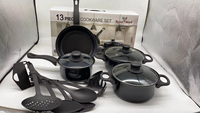 Set Peralatan Masak Anti Lengket Batu Granit Profesional 13 Buah Termasuk Wajan, Panci Sup, Panci Susu, Spatula, Peralatan Dapur