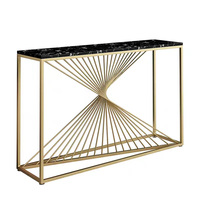 Table de console d'entrée rectangulaire moderne de luxe en acier inoxydable doré avec plateau en marbre, meuble d'appoint