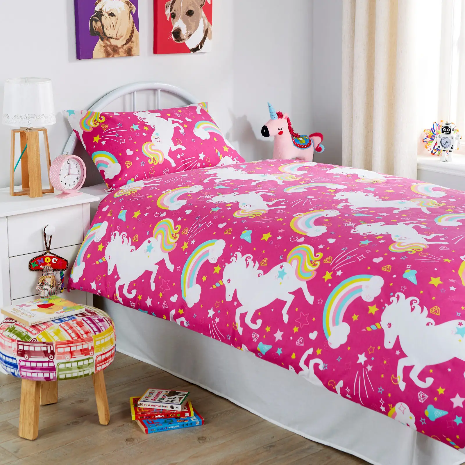 Digital Printed Girls Quilt Cover Christmas Gifts Cartoon Unicorn Bedding Set Egyptian Cotton Queen Size Duvet Cover Set for Kid