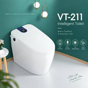 WC intelligent monobloc en céramique au design moderne avec siège chauffant, fixation au sol, contrôle par application et commande vocale latérale - Product Image 5