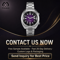 Reloj con Logotipo Personalizado para Hombre, 42 mm, Morado, de Buceo, 20 Bares, Deportivo, de Acero Inoxidable, con Correa de Acero Inoxidable, Corona Atornillada, Relojes OEM