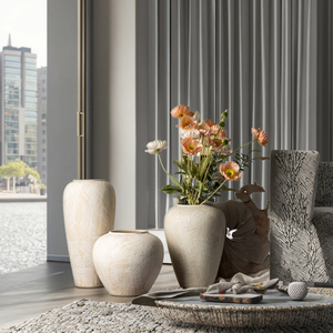 Nuovo Prodotto 2026 <span class=keywords><strong>Vaso</strong></span> da Fiori in Ceramica Moderno <span class=keywords><strong>Beige</strong></span> e Bianco, Creativo, Rustico, Fatto a Mano, Durevole, per Arredamento Soggiorno - Product Image 1