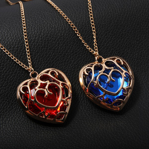 Collier pendentif en alliage plaqué or Haomi CE, lien Skyward Sword, cœur rouge, chaîne à maillons, pierres en zircon, bijoux tendance pour femmes et hommes - Product Image 2