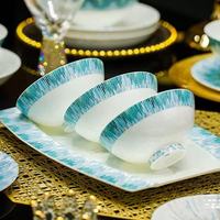 Jingdezhen Bone China Tafelgeschirr Türkisfarbenes Strahlendes Muster Luxuriöses Geschirr Unterglasiert Spülmaschinen- und Mikrowellenfest