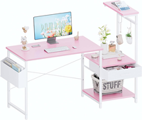 Bureau d'étude compact pour PC avec rangement latéral, crochets et étagère pour imprimante, table de jeu et d'écriture pour la maison, le bureau ou la chambre