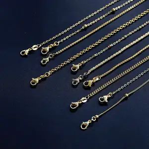 Indah Panjang Rantai Stainless Steel Desain 18K Emas Karat Kalung Murni Emas Disepuh Perhiasan/