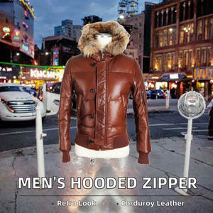 Premium Men Faux <b>Fur</b> <b>Hooded</b> Genuine Cowhide Leather <b>Jacket</b> Bomber Style Custom Color Sample & Customization Available - Product Image 2