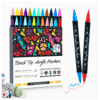 Marqueurs d'art à double pointe en acrylique avec pinceau de mélange de couleurs à tête souple pour le dessin et l'esquisse - Ensemble de peinture artistique