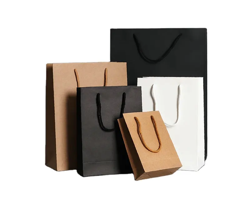 wholesale ready made kraft bag Sac en papier Rope Handle Shopping Carrier Paper Tote Bags
