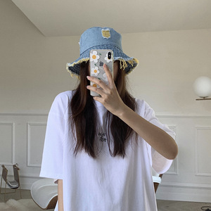 Custom <strong>Funky</strong> Wide Distressed Brim Blue Jean <strong>Bucket</strong> <strong>Hat</strong> Women's Cotton Denim Fisherman <strong>Hat</strong> for Hip Hop Style Casual Party Travel - Product Image 2