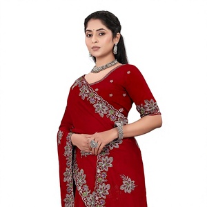 Sari en satin et mousseline de soie pour femme, personnalisable, style indien, broderie Swarovski, design Patola, style traditionnel, pour mariage, par Vexotrend - Product Image 1