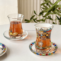 Ensemble de tasses à thé turques modernes 12 pièces ensemble de tasses à café et à thé au clair de lune en verre de Style moyen-oriental tasse à thé noire de haute qualité