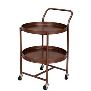 2 Tier Metal Rolling Cart <b>with</b> Handle Brown Serving <b>Trolley</b> <b>with</b> <b>Wheels</b> for Hotel Home <b>Storage</b> - Product Image 1