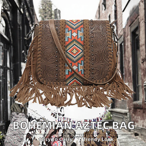 Bolso Bandolera de Cuero con Estampado Azteca y Diseño Bohemio Occidental, Estilo Étnico Vintage, con Doble Cierre de Cremallera, Venta al Por Mayor 2026 - Product Image 2