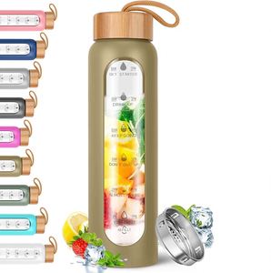 Bouteilles d'eau portables de qualité supérieure, écologiques, avec couvercle en bambou, bouteille d'eau potable de 1L avec manchon en silicone - Product Image 5