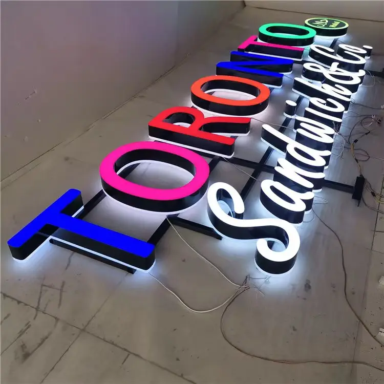 Panneau lumineux à LED, lettres de canal acryliques, avant et arrière éclairés, publicité extérieure personnalisée, panneau mural en acrylique 3D