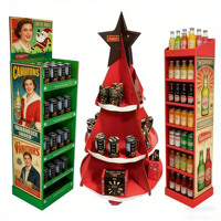 Étagère de présentation au sol en carton ondulé écologique et recyclable de haute qualité, personnalisée pour la promotion des boissons en supermarché