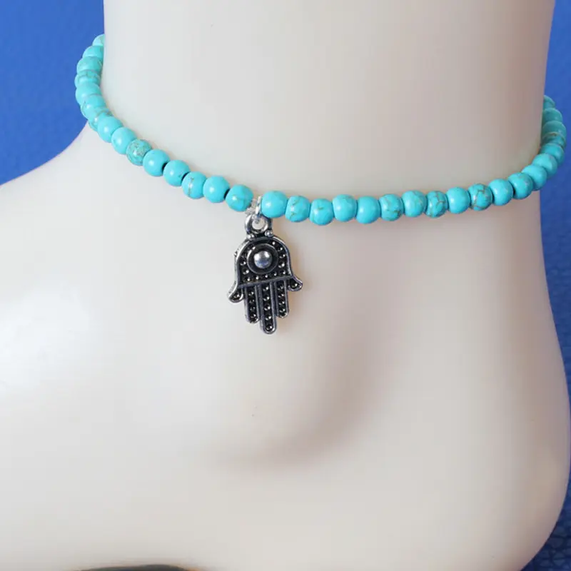 Cool style turquoise beads anklet popular hamsa hand bead foot jewelry plastic bead bracelet and anklet