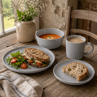 Service de vaisselle en porcelaine premium gris mat classique, résistant aux rayures, compatible lave-vaisselle/micro-ondes/four, assiettes de luxe pour la salle à manger