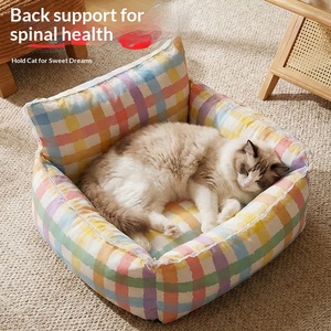 Coussin de couchage pour chat et <span class=keywords><strong>chien</strong></span> en dentelle avec rembourrage en coton PP, motif à carreaux, anti-déchirures, pour petits chiens et chats, toutes saisons - Product Image 3