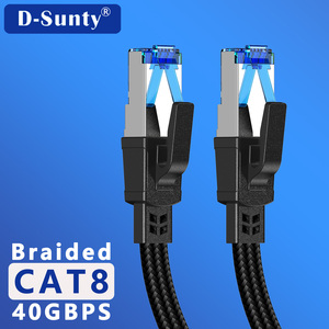 Câble Ethernet Cat8 fabriqué en usine, 40 Gbit/s, 2000 MHz, SFTP, double blindage, noir, tressé, cuivre massif, RJ45, haute performance, plat, réseau - Product Image 1
